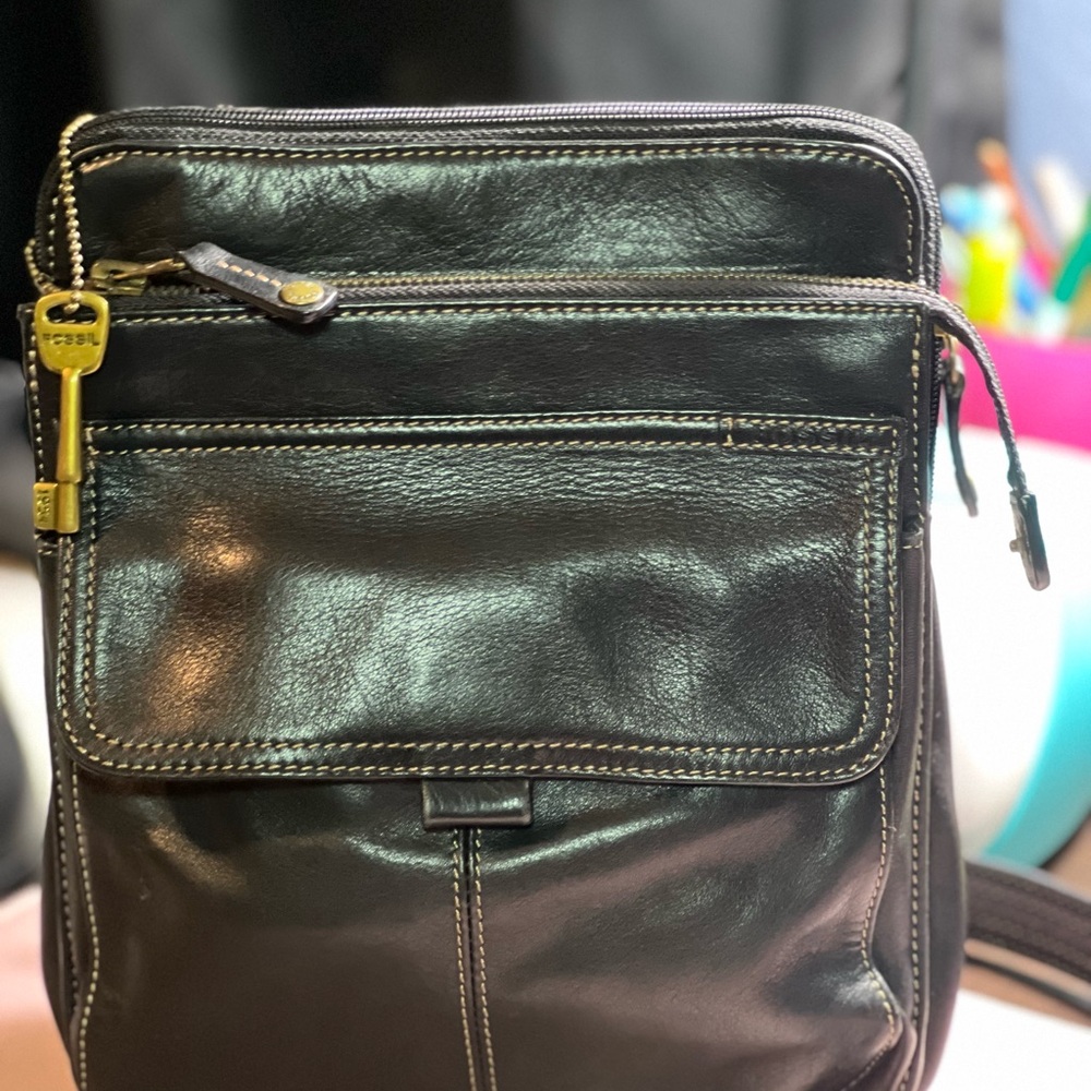 Fossil Black Leather Crossbody Bag